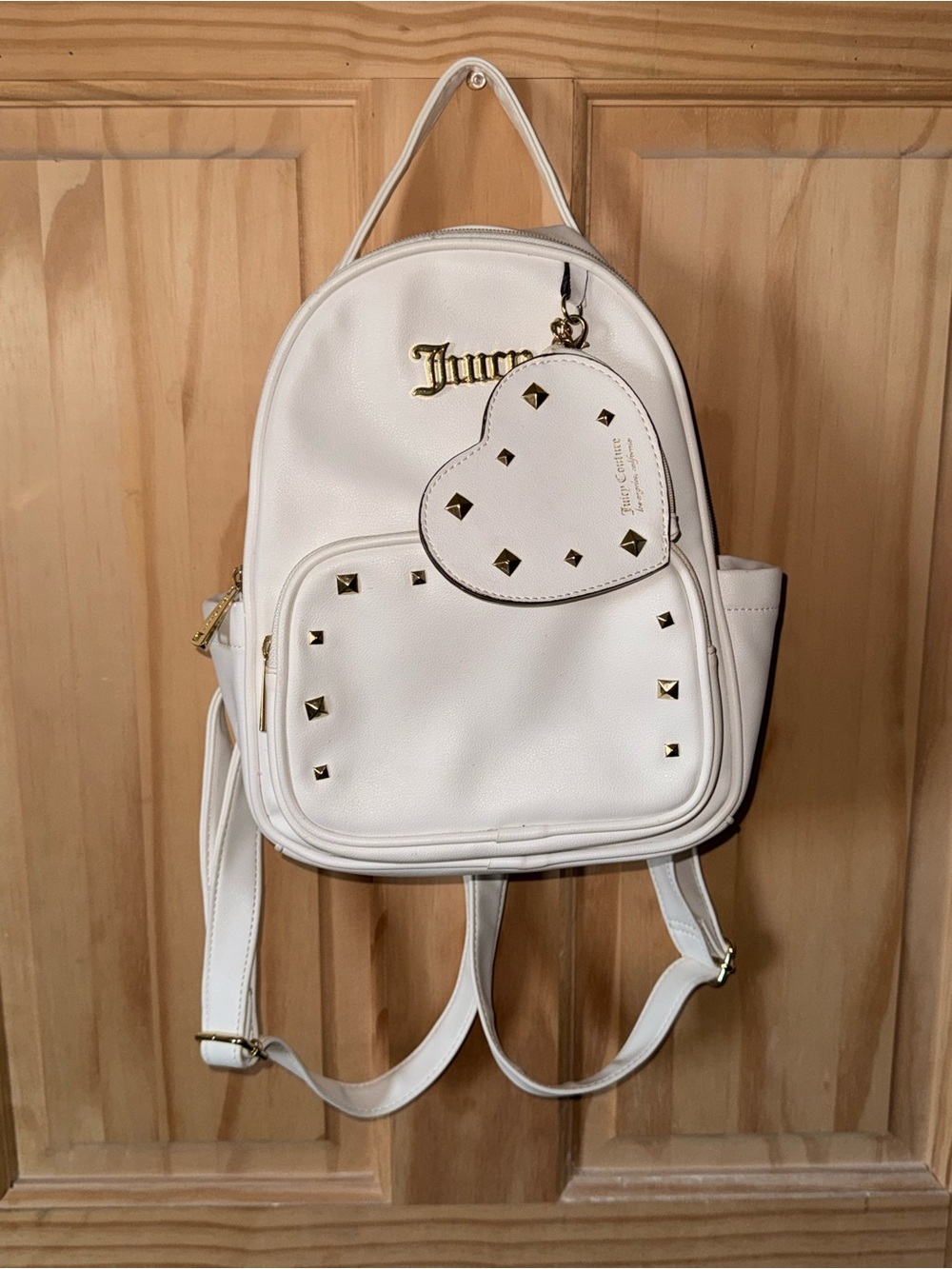 Juicy Couture White Mini Backpack with Gold Studs and Heart Charm